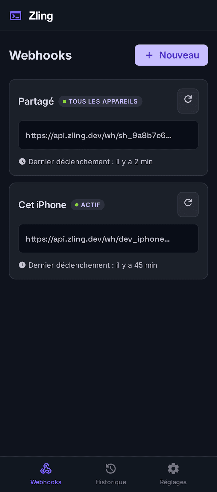 Interface Webhooks Zling
